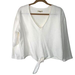 Madewell Tie Front Top Womens Size Large L V Neck White Textured Pure Cotton